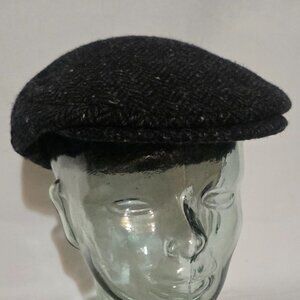 John Hanly & Co Ireland Pure New Wool Newsboy Cap Black Gray Herringbone - 7 3/8